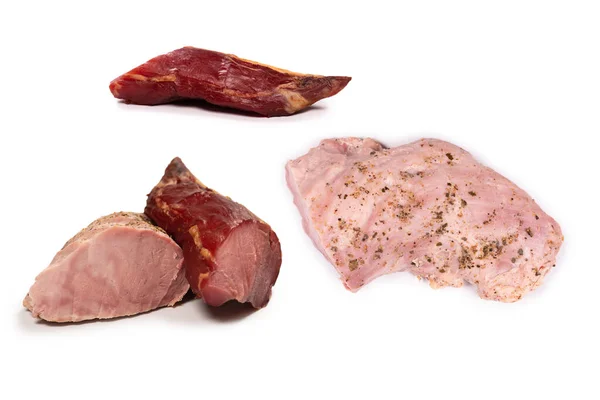 Carne Ahumada Aislada Sobre Fondo Blanco Vista Superior —  Fotos de Stock