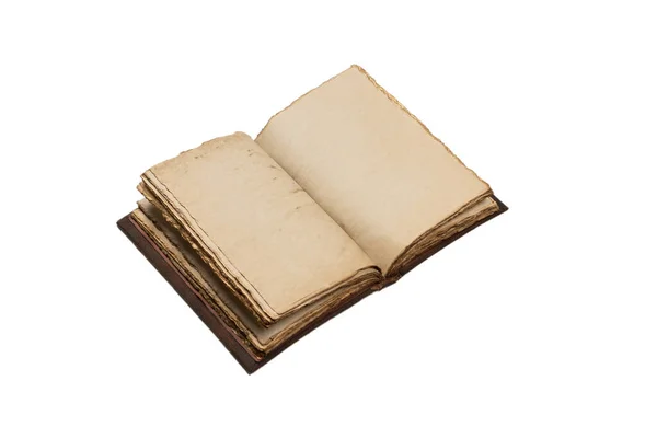 白い背景に隔離された開いた空の古いノートブック スペースのコピー — ストック写真