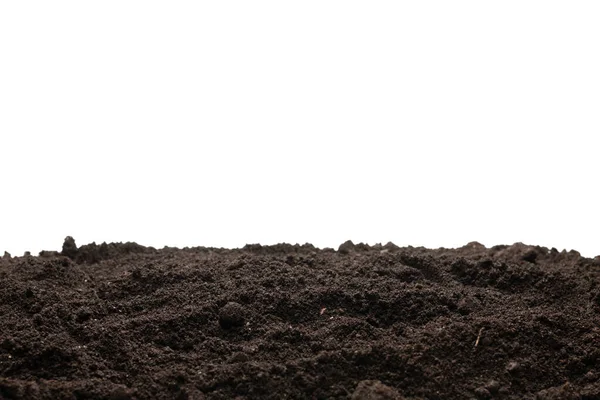 Černá Půda Pro Rostliny Izolované Bílém Pozadí Kopírovat Prostor — Stock fotografie