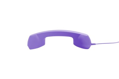 Mor retro cep telefonu beyaz arkaplanda izole edilmiş. Boşluğu kopyala.
