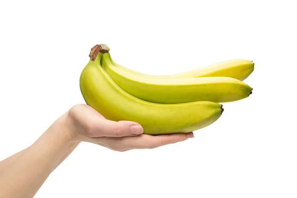 Bunch Bananas Woman Hand Isolated White Background — Stock Photo, Image