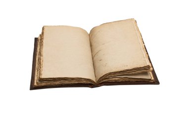 Beyaz bir arkaplanda izole edilmiş boş eski bir defter. Boşluğu kopyala.  