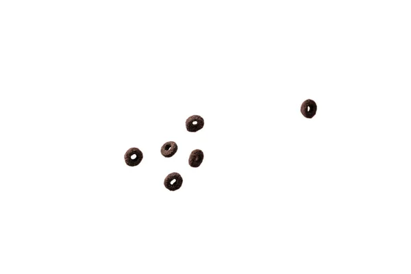 Шоколадные Кольца Хлопьев Выливаются Миску Завтрак Изолированный Белом Фоне — стоковое фото