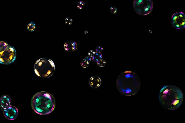 Мыльные Пузыри Изолированы Черном Фоне — стоковое фото