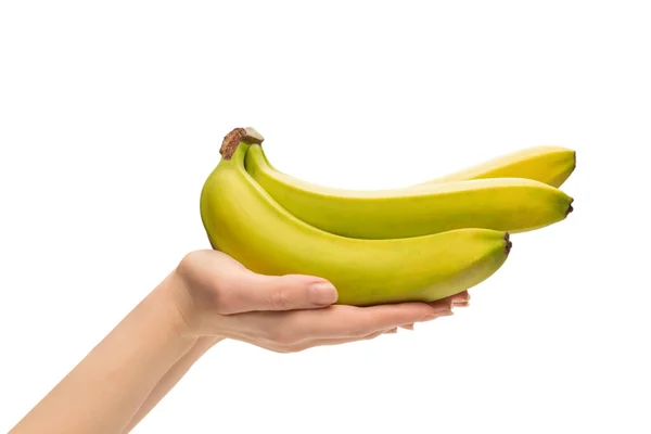 Bunch Bananas Woman Hand Isolated White Background — Stock Photo, Image
