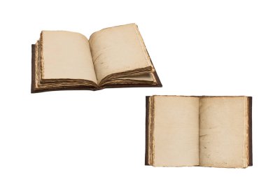 Beyaz bir arkaplanda izole edilmiş boş eski bir defter. Boşluğu kopyala.  