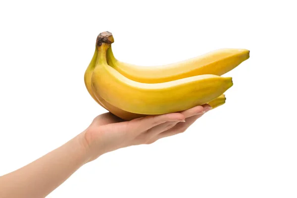 Monte Bananas Mão Mulher Isolado Fundo Branco — Fotografia de Stock
