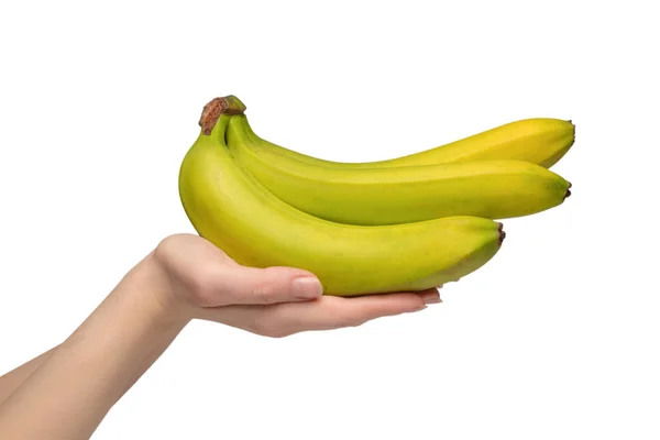 Ramo Plátanos Mano Mujer Aislados Sobre Fondo Blanco —  Fotos de Stock