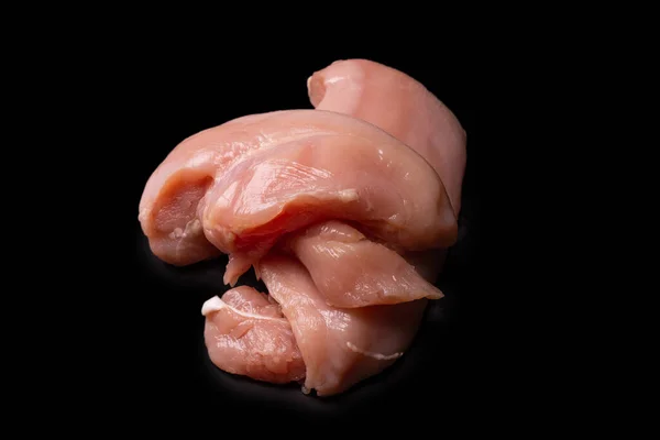 Surowy Filet Kurczaka Izolowany Czarnym Tle Widok Góry — Zdjęcie stockowe