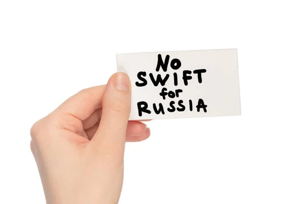 Ingen Swift För Ryssland Text Ett Kort Isolerad Vit Bakgrund — Stockfoto