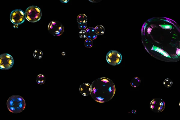 Bulles Savon Isolées Sur Fond Noir Espace Copie — Photo