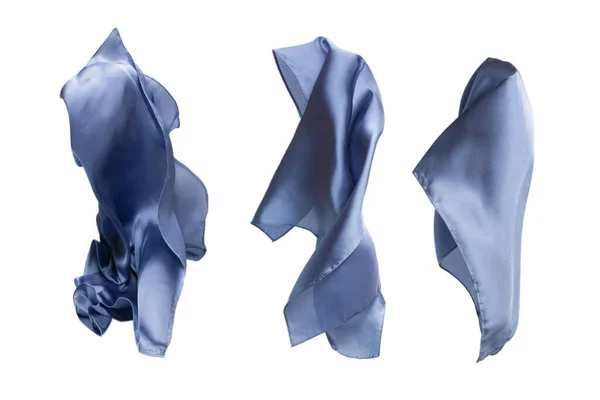 Sciarpa Seta Blu Fluente Isolata Sfondo Bianco — Foto Stock