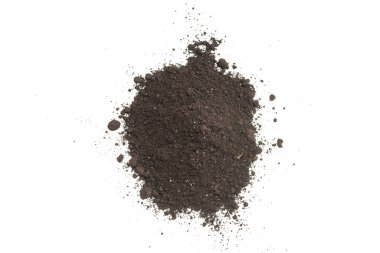 Beyaz arka planda izole edilmiş bitkiler için kara toprak. Yer deseni.