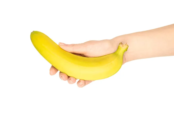 Ein Bündel Bananen Frauenhand Isoliert Auf Weißem Hintergrund — Stockfoto