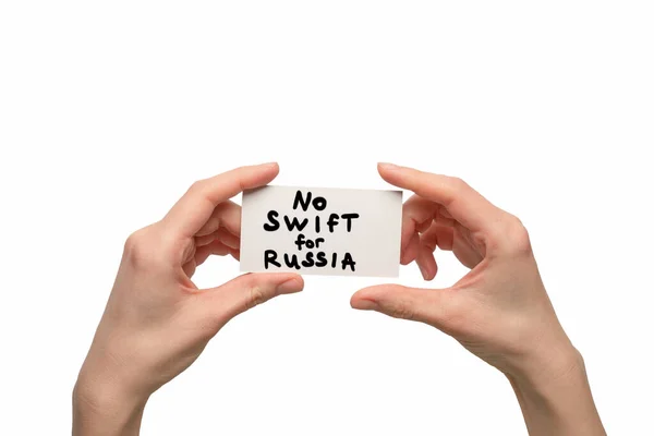 Ingen Swift För Ryssland Text Ett Kort Isolerad Vit Bakgrund — Stockfoto