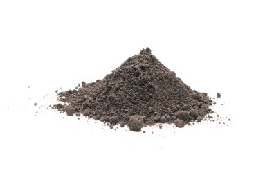 Beyaz arka planda izole edilmiş bitkiler için kara toprak. Yer deseni.