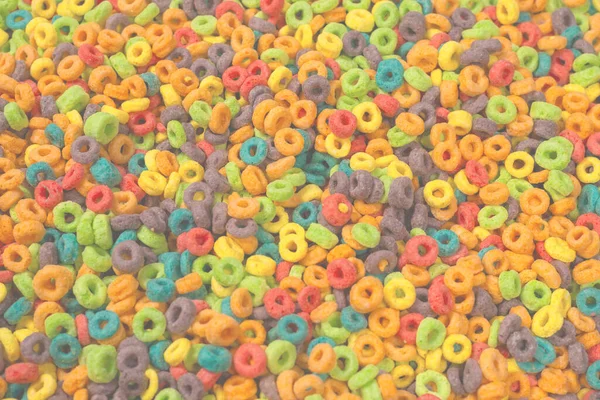 Sweet Multicolored Flakes Cereal Loops Background — Stock Photo, Image