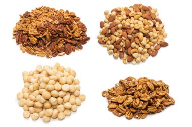 Fındık fıstığı beyaz arka planda izole edilmiş. Üst görünüm. 