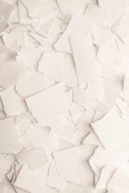 Arkaplan olarak boş beyaz kağıt parçaları. Metin veya tasarım için boşluk. 