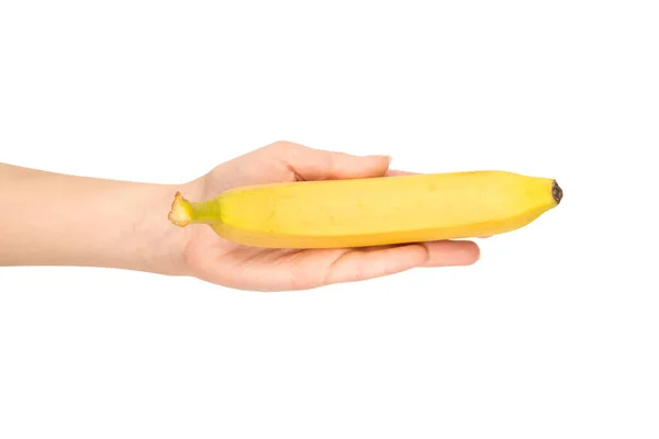 Ein Bündel Bananen Frauenhand Isoliert Auf Weißem Hintergrund — Stockfoto