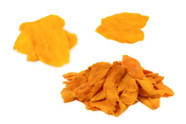 Tatlı mango dilimleri arka planda. Üst görünüm. 