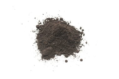 Beyaz arka planda izole edilmiş bitkiler için kara toprak. Yer deseni.