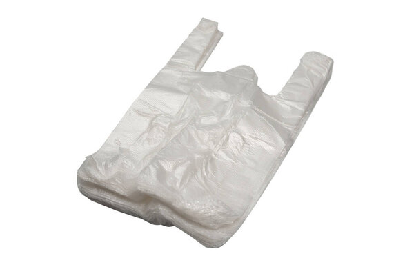Пластиковый мешок вихитовый фон. Вид сверху. Копирование пространства.