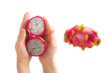 Tatlı, lezzetli ejderha meyvesi ya da beyaz tenli bir kadında pitaya..