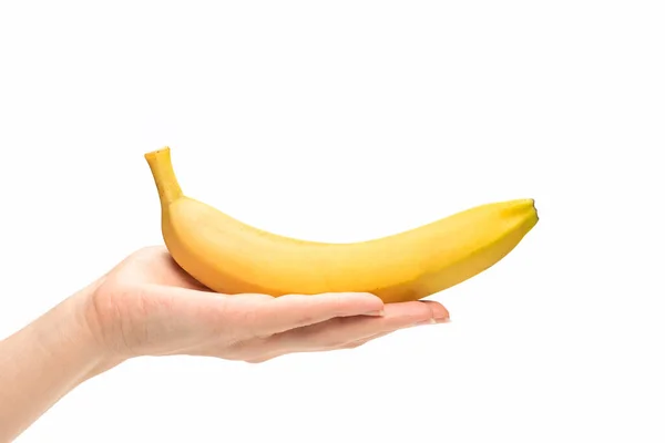 Ein Bündel Bananen Frauenhand Isoliert Auf Weißem Hintergrund — Stockfoto