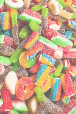Çeşit çeşit şekerleme. Üst Manzara. Jöle tatlısı arka planı. 