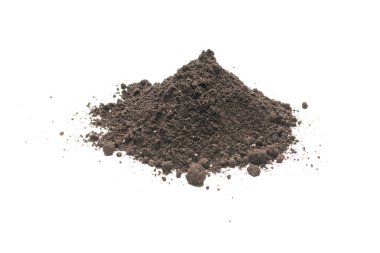 Beyaz arka planda izole edilmiş bitkiler için kara toprak. Yer deseni.