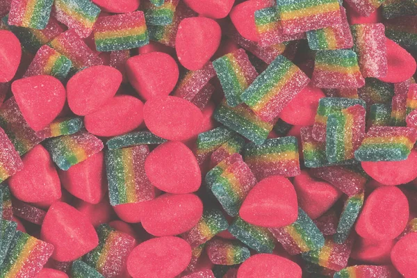 Diverse Kleurrijke Gummy Snoepjes Bovenaanzicht Jelly Sweets — Stockfoto