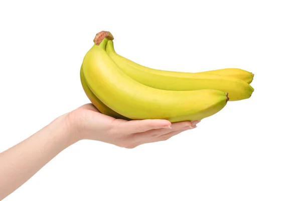 Monte Bananas Mão Mulher Isolado Fundo Branco — Fotografia de Stock