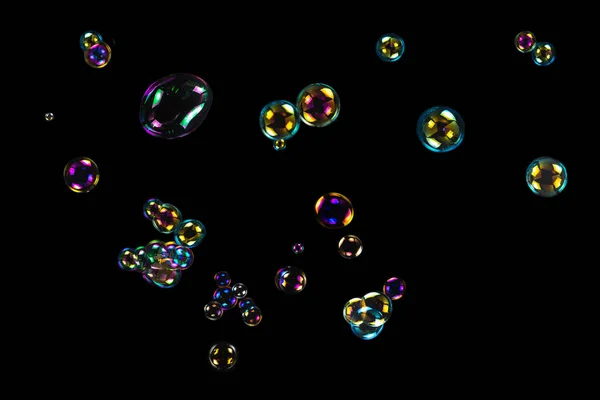 Мыльные Пузыри Изолированы Чёрном Фоне Копирование Пространства — стоковое фото