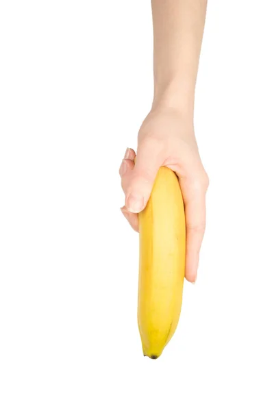 Bunch Bananas Woman Hand Isolated White Background — Stock Photo, Image