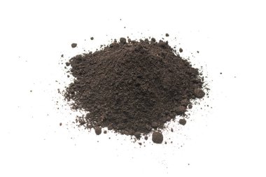 Beyaz arka planda izole edilmiş bitkiler için kara toprak. Yer deseni.