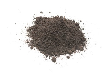 Beyaz arka planda izole edilmiş bitkiler için kara toprak. Yer deseni.
