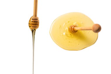 Beyaz arka planda ballı Dipper. Metin veya tasarım için boşluk. 