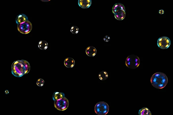 Soap Bubbles Isolated Black Background Copy Space — Stock Photo, Image