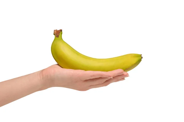 Ramo Plátanos Mano Mujer Aislados Sobre Fondo Blanco — Foto de Stock