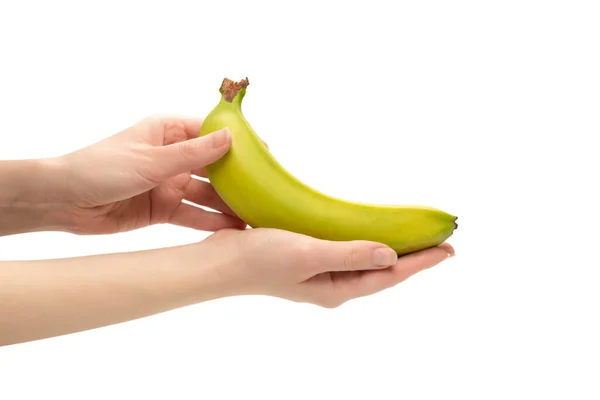 Ein Bündel Bananen Frauenhand Isoliert Auf Weißem Hintergrund — Stockfoto