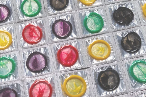 Preservativi Colorati Sfondo Vista Dall Alto — Foto Stock