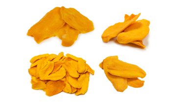 Tatlı mango dilimleri arka planda. Üst görünüm. 