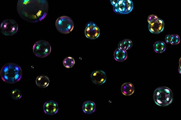 Soap Bubbles Isolated Black Background Copy Space — Stock Photo, Image