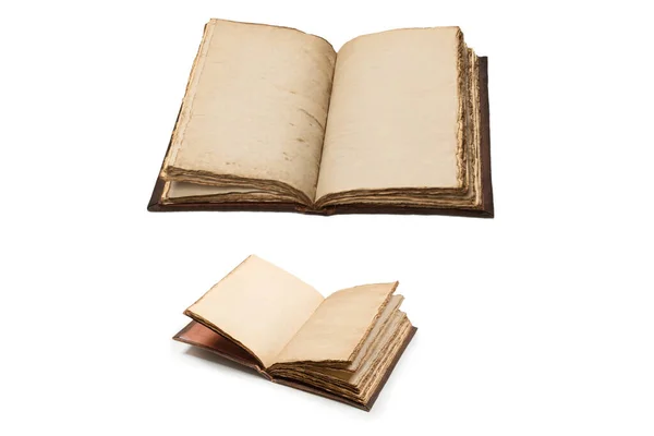 Viejo Cuaderno Vacío Abierto Aislado Sobre Fondo Blanco Copiar Espacio — Foto de Stock