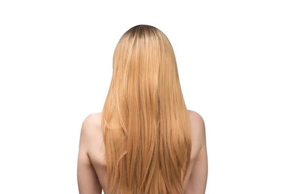 Mulher Traseira Mulher Bonita Com Cabelo Ombre Isolado Fundo Branco — Fotografia de Stock