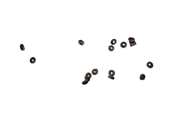 Anelli Cioccolato Cereali Versano Una Ciotola Colazione Isolato Sfondo Bianco — Foto Stock