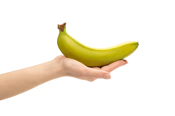 Ein Bündel Bananen Frauenhand Isoliert Auf Weißem Hintergrund — Stockfoto