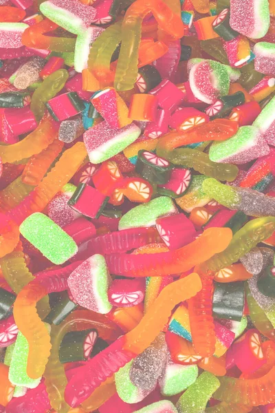 Assorted Tasty Gummy Candies Top View Jelly Sweets Background — Stock Photo, Image