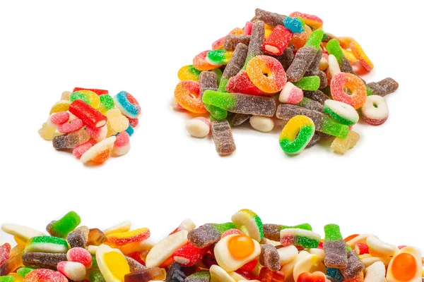 Verschiedene Gummibärchen Ansicht Von Oben Gelee Bonbons Isoliert Auf Weiß — Stockfoto